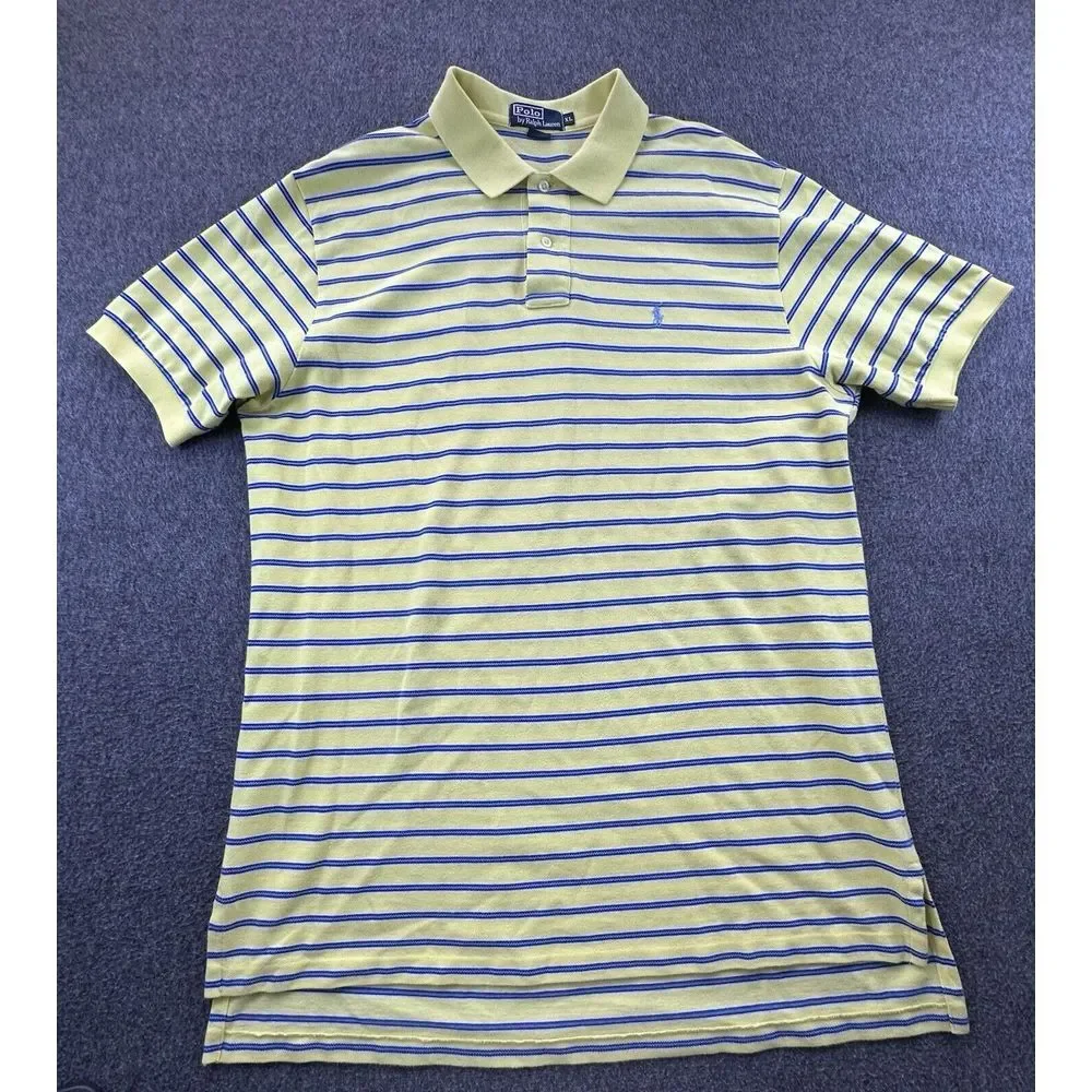 Polo Ralph Lauren Polo Mens X-Large Yellow Blue Striped Logo Pullover Golf Shirt